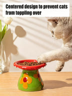 Mushroom Elevated Cat Bowls Ceramic, Cute Cat Bowls Whisker Fatigue | Raised Cat Bowl for Indoor Cats, Raised Dog Bowls Stand for Food and Water, White 5.8" Wide for Adult Cats
