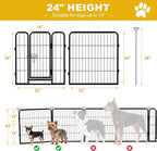 Heavy-Duty Iron Dog Playpen Outdoor Indoor,24 inch 8 Panels Dog Fences for RV Camping/Yard/Garden,Portable Dog Play Pen for Dogs,Puppies,Small Animals,Black Silver