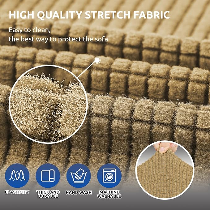 Stretch Loveseat Couch Cover, 2 Cushion Couch Slipcover,Tan | 1-Piece Washable Sofa Cover Pet Friendly (55"-78") Furniture Protector Soft Jacquard, Elastic Bottom for Dogs & Kids