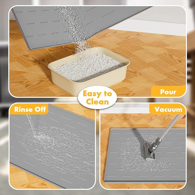Pieviev Extra Large Silicone Litter Box Mat, Easy to Clean, 40'' x 28'' | Extra-Large Coverage Area Litter Mat, Soft on Kitty Paws, Grooves Reduce Waste, Raised Edges Trap Urine and Spills.