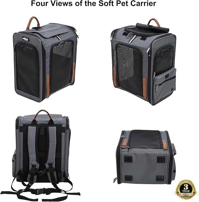 EliteField Deluxe Backpack Pet Carrier for Cats and Dogs (3-Year Warranty) | Airline Approved, Waterproof, 3 Scratch-Resistant Mesh Doors, Fleece Mat, Built-In Leash, Seat Belt Loops, Suitcase Sleeve