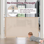 Retractable Baby Gate for Stairs & Doorways, Dog Gate Indoor Outdoor | Extends to 55" Wide 34" Tall Mesh Child Gate for Hallways, Deck, Porch, Pet Toddler Safety Essentials, Easy Install, Beige
