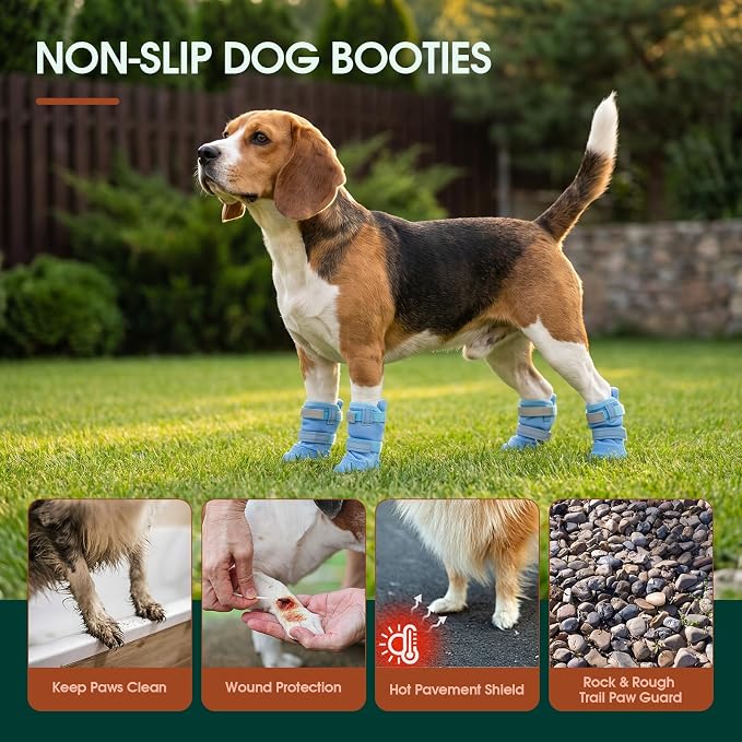 Dog Shoes, Non-Slip Dog Booties for hot Pavement, 4Pcs Blue 3# | Waterproof TPE Sole, Breathable Dog Boots with Reflective Straps, Idear for Hardfloors, Outdoor, Small Medium Paw Protectors