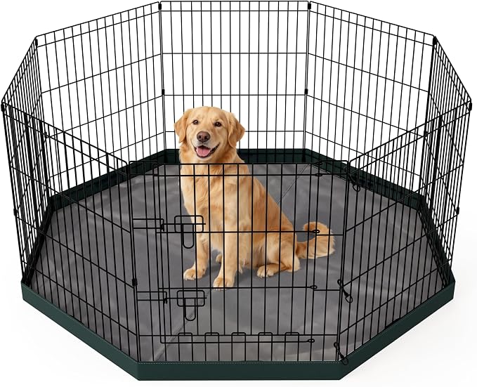 Foldable Dog Playpen,30in 8 Panels Metal Pet Exercise Fence with Bottom Pad | Dog Play Pen for Indoor Outdoor,Heavy-Duty Pet Fence Puppy Crate Kennel with Door for Small Medium Pets