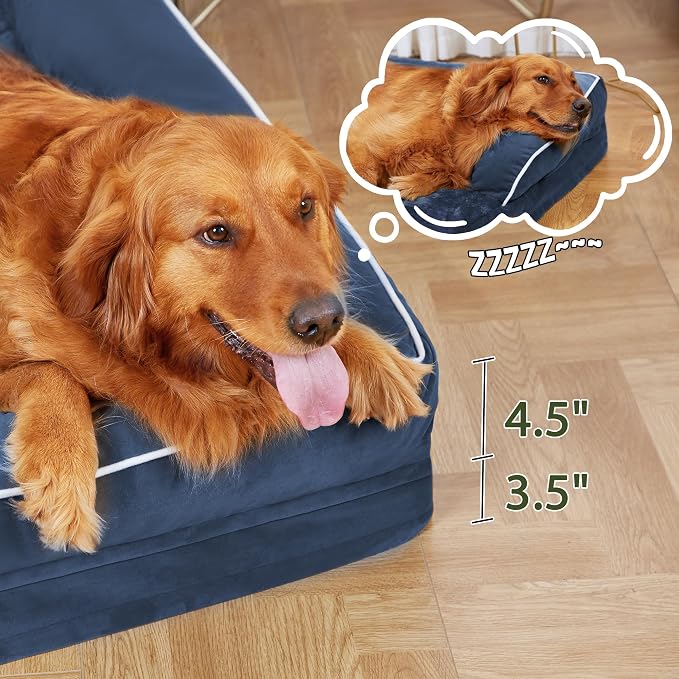 Orthopedic Washable Dog Bed for Large Dogs, 36x27in, Navy Blue | Orthopedic Foam Relieves Joint Pressure, Bolsters Supports Head And Neck, Washable Cover, Non-Slip Bottom