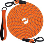 Joytale Long Dog Leash for Yard Tie Out & Recall Training, Orange, 65FT | Secure Locking Carabiner, Removable Padded Handle, Reflective Webbing for Night Safety, Ideal for Outdoor Play and Camping