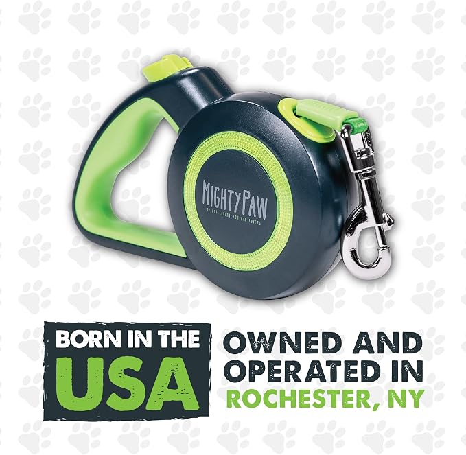 Mighty Paw Retractable Dog Leash, Heavy Duty for Small, Medium & Large Dogs | Anti-Slip Handle, Reflective Nylon Tape, Tangle-Free Swivel Clip, Auto-Locking Button, U-Shaped Guide