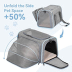 Petsfit Large Expandable Cat Carrier for Travel, Up to 18 lb | 19 x 12 x 12 in; roomy expandable space with a reinforced frame, locking zippers, interior safety tether and large pocket.