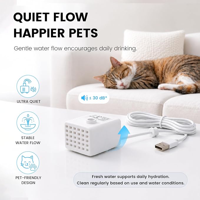 Replacement Pump with 3 Filters for 1L/37oz Cat Water Fountain