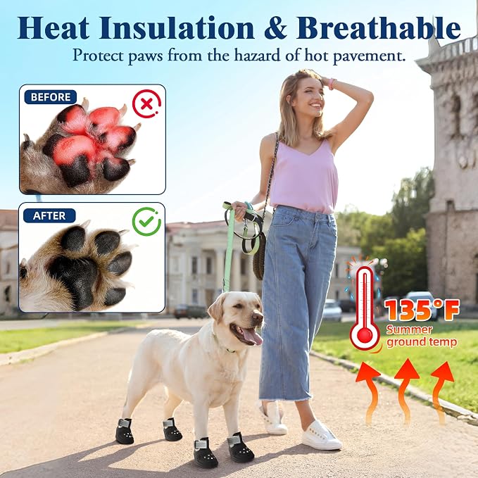Breathable Dog Shoes Non-Slip Dog Boots for S, M, L Size Dog Hot Pavement with Vents All-Season for Paw Health