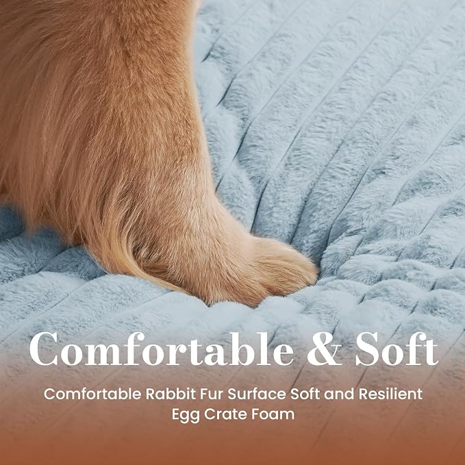 Large Orthopedic Dog Crate Bed with Waterproof Lining | Egg crate foam for joint support. Soft plush surface. Non-slip bottom. Removable & machine washable cover. OEKO-TEX certified