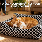 Dog Beds for Small Medium Dogs, Washable Soft Fleece Dog Bed with Removable Cover, Puppy Sofa Bed with Anti-Slip Bottom, Pet Sleeping Bed for Indoor Cats & Dogs Under 23 lbs (Grid Black)