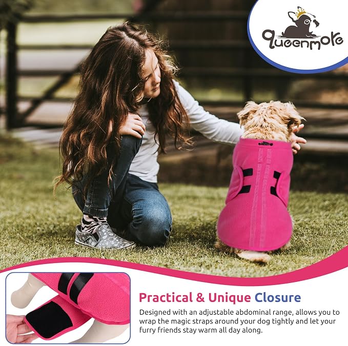Queenmore Medium Dog Sweater, Soft Fleece Vest Pullover Dog Jacket with Leash Hole, Warm Winter Dog Clothes Cold Weather Doggy Dachshund Sweaters for Medium Dogs Cats Boy or Girl (Pink,M)