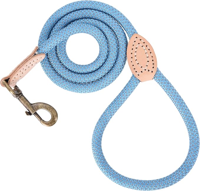 Mile High Life Dog Leash with Genuine Leather Connection, Reflective | Rope Leash, Heavy Duty 360° Swivel Metal Clasp, for Small Medium & Large Dogs Walking (Green, 72 Inch-1/2)
