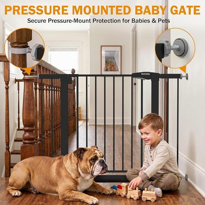 Mumeasy 29.7-43" Baby Gate, Adjustable Safety Gate for Stairs & Doorways | No drill installation, auto close door, one hand operation, adjustable width, for dogs pets babies toddlers