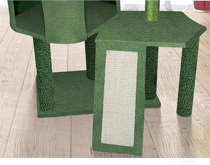 Wang Xin Four Layer Big Cat Tree with Huge Cat Condo and Two Hammocks Scratch Pad,Green