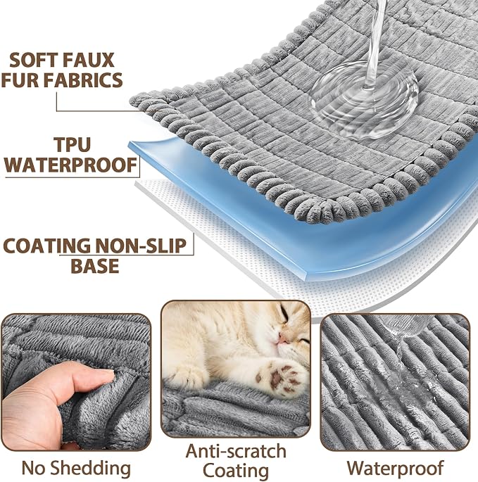 FUANGUI 2 Pack Waterproof Couch Cover for Dogs Pets Sofa Protector | Non-Slip Washable Fuzzy Soft Sofa Slipcover for 2 PCS L Shaped Sofa Pet Friendly, 27.6" x 70.9"+27.6" x 82.7", Grey