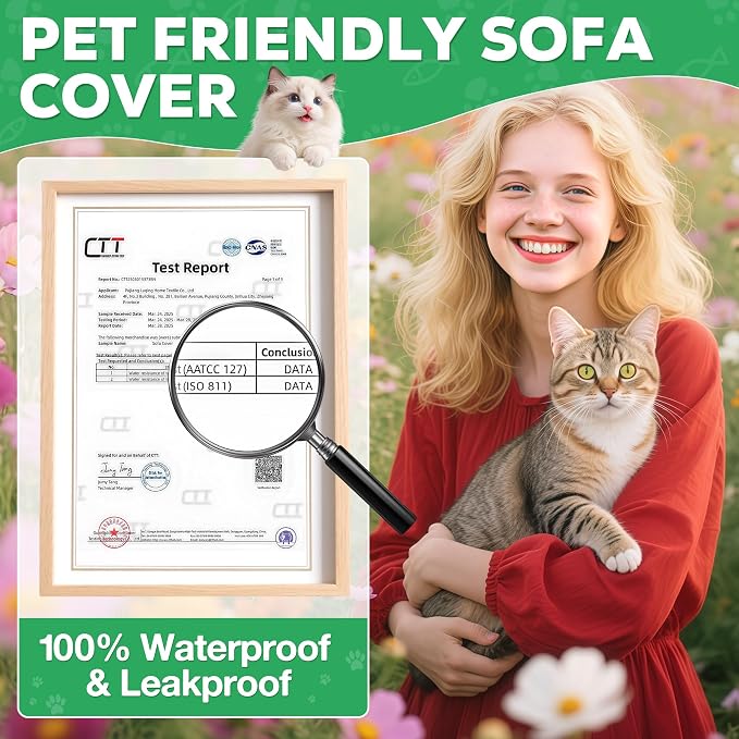 Loiion Cat Scratch Proof Furniture Protector Waterproof Sofa Cover 102"x71" | Pet-Friendly Couch Protector, Anti-Scratch & Anti-Slip Sofa Cover For Cats Dogs Kids, Machine Washable