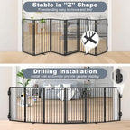 Metal Freestanding Dog Gates with Door for Outdoor Indoor,120'' Extra Wide 36'' Tall Free Standing Dog Gate for Doorways,Large Openings,Deck,Yard,Porch,Foldable Safety Pet Fence(Black,6 Panels)