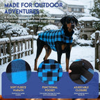 ASENKU Reversible Dog Winter Coat, Dog Jacket for Small Medium Large Dogs | Windproof Plaid Fleece Lining for Cold Weather, Water-resistant Outer Shell, Puppy Puffer Vest with Leash Hole, Blue L