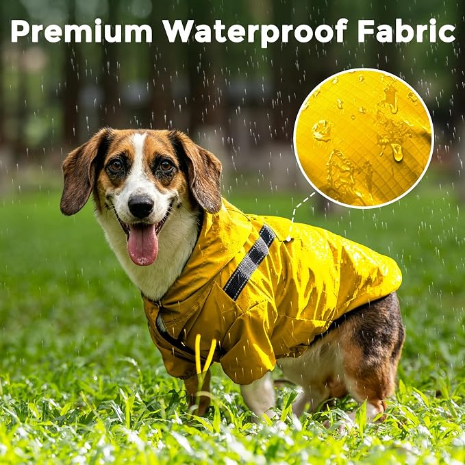 JoyDaog Dog Raincoat with Hood, Waterproof Dog Rain Jacket for Small Dogs | Waterproof dog rain jacket with hood and pockets for rainy walks, outdoor activities and everyday protection,Yellow S