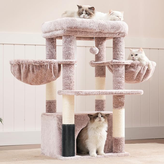 Hey-brother Cat Tree Tower with Large Platform, Spacious Condo, MPJ060MU | 35.4 Inches, 2 Cozy Hammocks, Self-Grooming Brush, Sisal Scratching Posts for Big Indoor Adult, Maine Coon, Muchroom