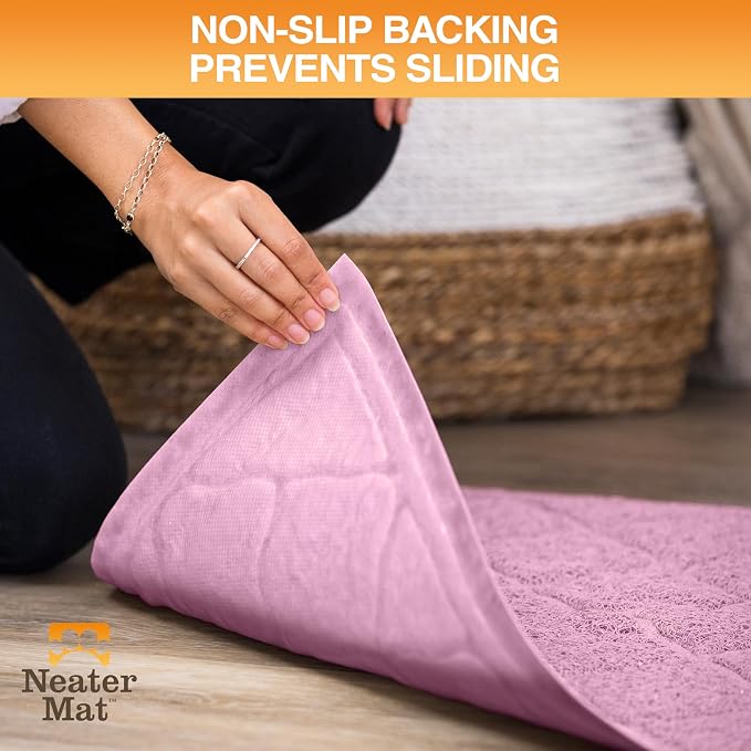 Neater Pets Neater Mat Cat Litter Mat, Thick & Durable Cat Mat for Litter Box, Trapper Pad Catches Mess to Protect Indoor Floors, Soft on Kitty Paws, Anti-Skid Grip Backing, Easy to Clean, Pink