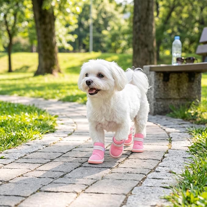Mesh Dog Shoes Breathable Lightweight Wearproof Slip Resistant Cute Fashion Puppy Boots for Summer, Soft Mesh Rubber Sole for Hot Pavement Protection Indoor Floor