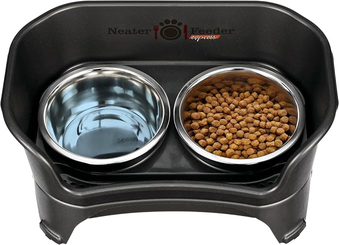 Neater Feeder Express Mess Proof Dog Bowls Elevated for Medium to Large Sized Breed, No Spill Raised Dog Food Bowl Stand, Stainless Steel Food and Water Bowl Set, Pet Dish Feeding Station, Black