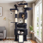 Gitelsnour Cat Tree, 78.7'' Cat Tower, 2 Big Condos for Multi Cats GCT061G | Tall Cat House Furniture for Large Cats with Hammock, Big Platform for Indoor Cats, Scratching Posts & Board , Dark Gray