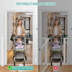 EZIGO 55 Inch Retractable Baby Gates Extra Wide Baby Dog Gate for Stairs | 34 Inch Tall Retractable Dog Gate, One-Hand Operation Mesh Safety Pet Gate for Deck, Porch, Doorways Indoor Outdoor, White