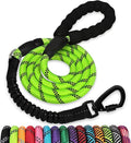 Rope Dog Leash 4 FT: Heavy Duty Leashes with Swivel Lockable Hook Reflective Threads Bungee and Padded Handle - Dog Lead for Large Small Medium Dogs Outside Walking Hiking Green