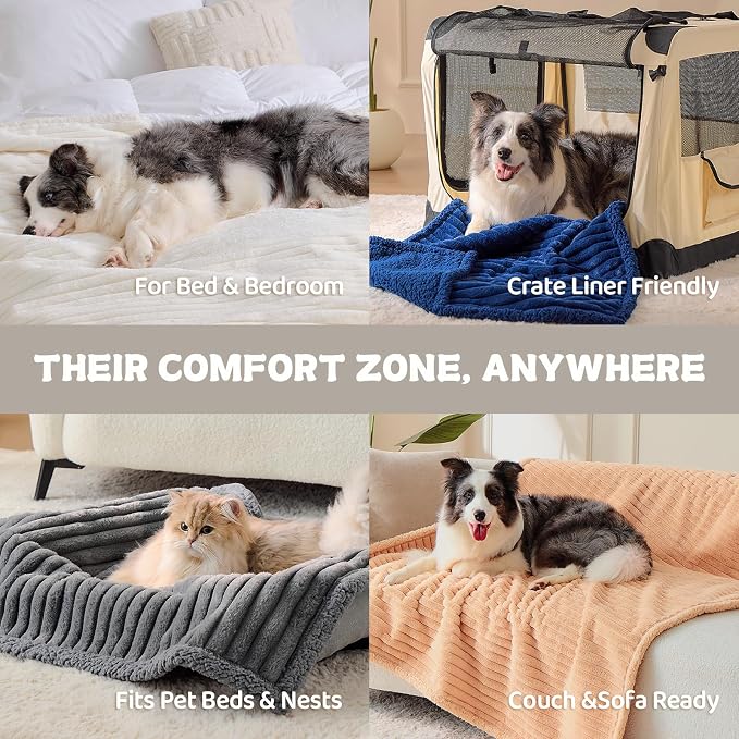 Waterproof Calming Dog Blanket for Medium Dogs, Noiseless Soft Plush Pet Blanket for Cats, 500GSM Thick Faux Fur Pet Throw, Couch Furniture Protector for Puppy, Night Blue, 30x40IN