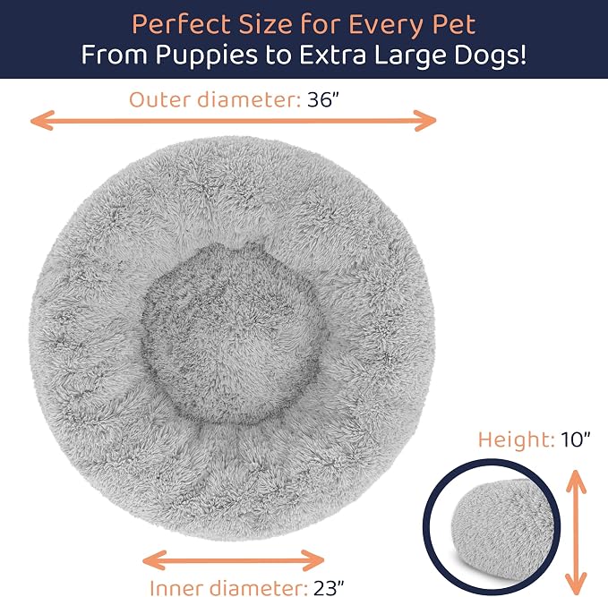 Donut Dog Bed - Premium Comfort for Anxiety Relief - Fluffy & Calming Design with Ultra-Plush Support | Cozy Round Dog Bed with Super Soft Circle Style (Grey, Large)