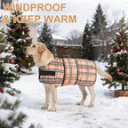 BEAUTYZOO Dog Winter Coat for Large Dogs Waterproof, Warm Reflective Great Dane Oxford Canvas Jacket, Fleece Dog Cold Weather Coats Windproof for Female Male Dogs, Khaki Plaid L