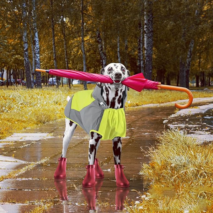 IECOii Dog Raincoats for Large Dogs,Waterproof Large Doggy Rain Jacket with Hood,Reflective Breathable Pet Rain Coat with Hood,Ideal for Adventures, Walking, Hunting in Dark,Green,XL