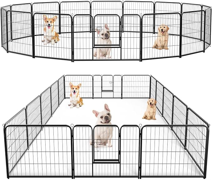 DUMOS Dog Playpen Indoor, Metal 24 Inch 16 Panels Foldable Pet Fence with Door, Outdoor Small Medium Large Dog Puppy Portable Exercise Play Pen for RV Camping, Trips, Play Yard