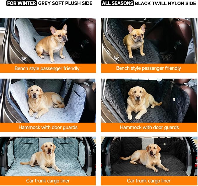 PETTALK Deluxe 2 Sided Dog Car Cover for Back Seat,Waterproof Protector | 2 Sided for Double Comfort 4 Seasons,Durable Heavy Duty,Anti Scratch,Non-Slip,Odorless,Cars SUVs Truck,Dog Seat Belt Included