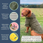 DJANGO Highland Dog Jacket & Raincoat – Water-Repellent, Lined Dog Coat with Hood, Adjustable Fit & Harness Hole – Lightweight Rain & Wind Jacket for Small & Medium Dogs up to 30 lbs (Olive, X-Small)