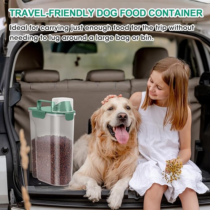 TBMax Cat Dog Food Storage Container 5 to 7 lbs, Secondary Pet Food Storage Container Beyond a Large Dog Food Bin for Daily Use, Easy-Pouring Bird Seed Dispenser, Travel Kibble Holder -Bottle Green