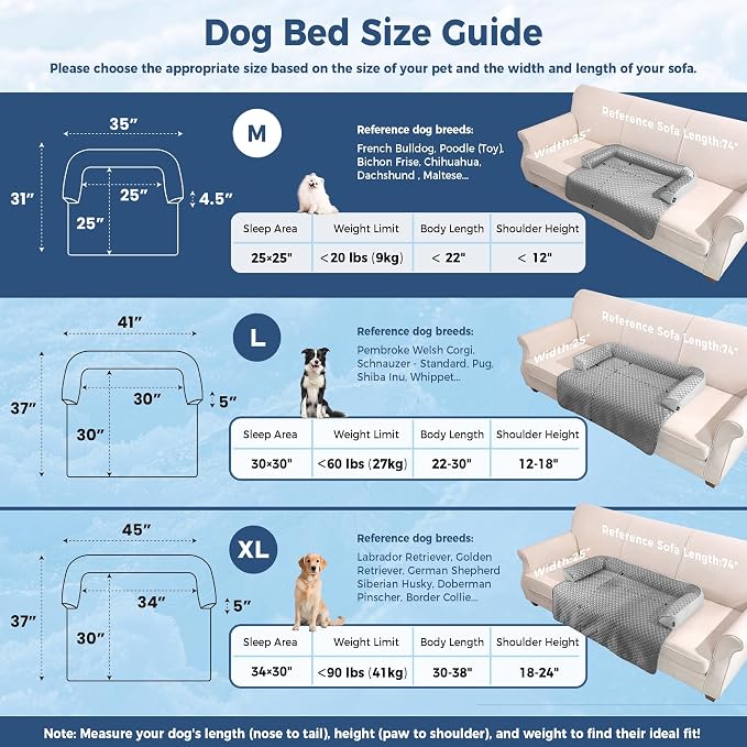 Calming Large Dog Couch Bed, Waterproof Memory Foam with Durable Fluffy Fuzzy Mats, Washable Removable Cover Protector for Sofa, Bedside, Gift, Cooling Grey, Medium