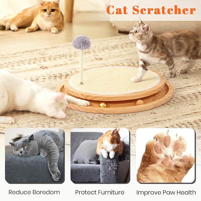 LMUGOOS Cat Scratcher, Cat Natural Sisal Scratching Pad, Kitten Interactive Toy with Ball Track Spring Ball for Chasing Hunting Mental Physical Exercise Puzzle | Cat Toys Spring Ball Turntable Indoor Entertainment Chasing Hunting Protecting Furniture S...