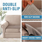 H.VERSAILTEX Plush Chenille Couch Cover for 3 Cushion Couch Anti Slip Washable Sofa Slipcovers Soft and Durable Furniture Protector for Dogs Cats Kids (27.5" x 82", Taupe)