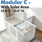 Indoor Dog Playpen w/Door, Modular 2 Room & Toilet Area, 12 Panels & 2 Doors, Height 25.6 Inch, White