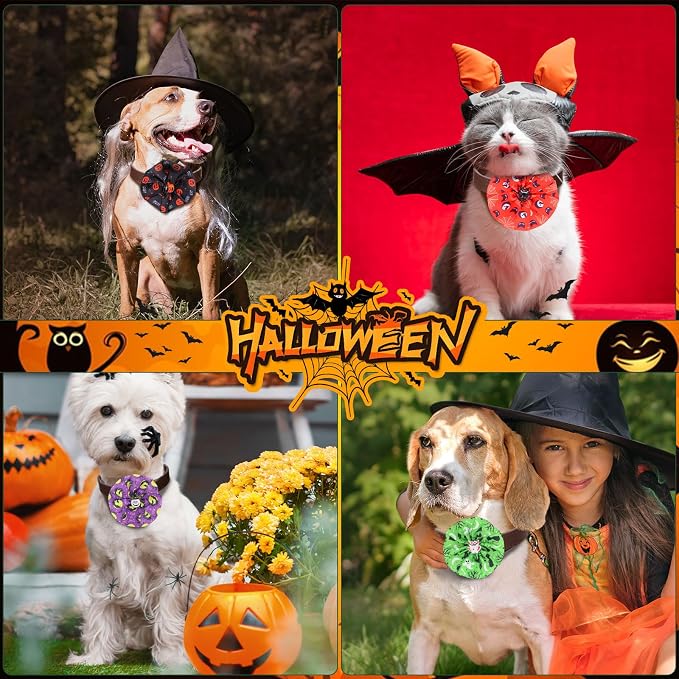 100 Pcs Halloween Dog Collar Bows Halloween Pet Flower Collar Bow Ties Attachment for Small Medium Large Dog Cat Puppy Holiday Grooming Accessories