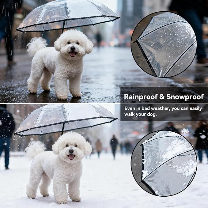 Namsan Small Dog Rain Umbrella, Windproof Rainproof Dog Umbrella with Adjustable Leash, Clear Dog Umbrella Leash for Small Dogs, Self-Assembly Puppy Walking Umbrella