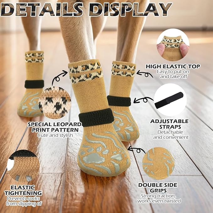 EXPAWLORER Dog Socks for Summer Hot Pavement to Prevent Licking Paws, Anti Slip Doggie Grippy Booties Shoes for Hardwood Floors, Boots & Paw Protectors for Small Medium Large Senior Dogs Khaki L