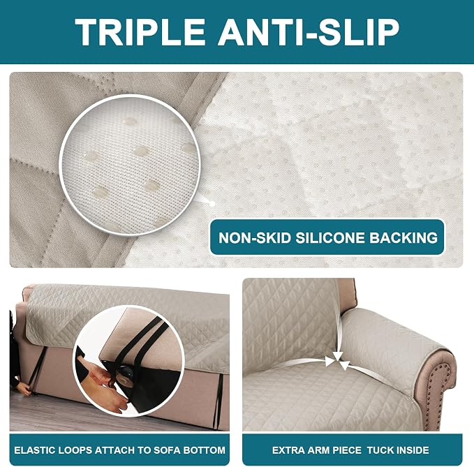 Turquoize 100% Waterproof Sofa Covers Couch Cover Sofa Cover for Dogs Couch Protector Triple Non-Slip Sofa Slipcover for 3 Cushion Couch Furniture Protector for Pets, Kids,Dog (Sofa 70", Pale Oak)