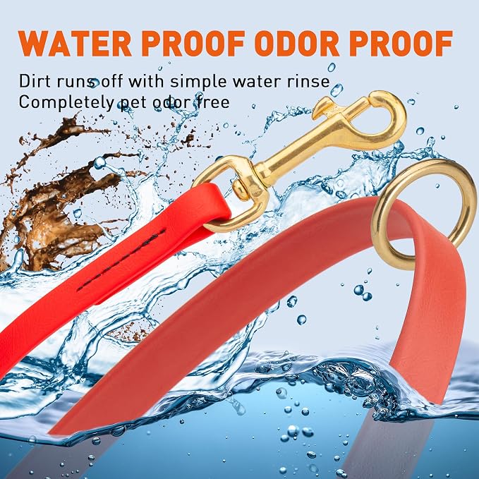 Viper Biothane K9 Working Dog Leash Waterproof Lead for Tracking Training Schutzhund Odor-Proof Long Line with Solid Brass Snap for Puppy Medium and Large Dogs 6ft, Cherry Red