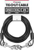 Tuff Pupper Dog Tie Out Cable, 25 ft Heavy Duty Lead for up to 250 lb Dogs | Extra-Strong Coated Steel Wire for Large Dogs; Water/Rust Resistant Yard Runner Line with 360-Degree No-Tangle Swivel Clips
